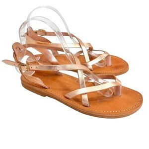 Nikos Shoes Polyxene Rose Gold Handcrafted Greek Leather Gladiator Sandals